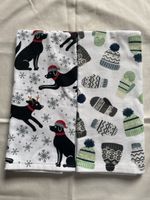 2 Christmas Kitchen Towels with Dogs, Gloves, Snowflakes new