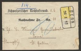 Nachnahme Schweiz 1882 sitzende Helvetia Faserpapier BERN