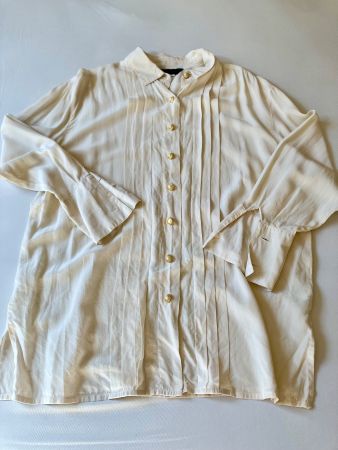 Vintage Seidenbluse, Cremefarbig, Plissé, Gr. S bis L