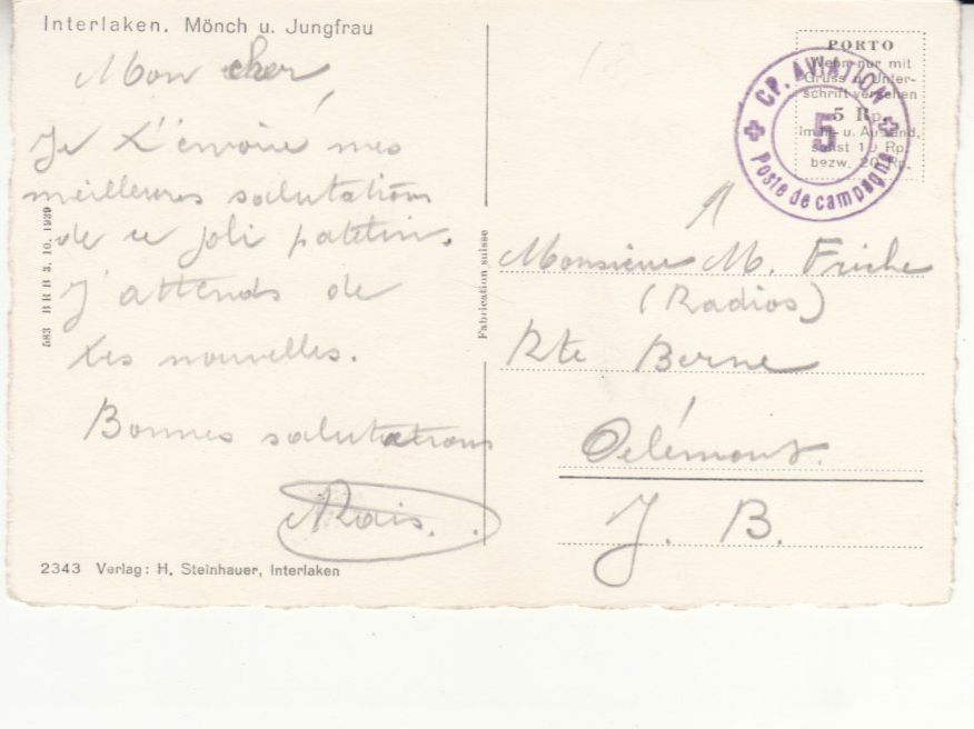 Cartoline postali: Interlaken ca. 1945 mit ST CP. Aviation 5 – Usato da Bürglen TG venduto da StampGraf 1