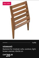NÄMMARÖ Backrest - Outdoor Sofa - Light Brown Stained 60cm
