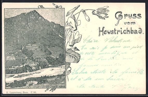 Cartoline postali: Litho Heustrichbad, Ortsansicht mit Flus – Usato da Berlin venduto da bartko-reher