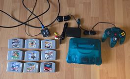 Nintendo 64 Ice Blue + Expansion Pak + HDMI + 9 Top Spiele