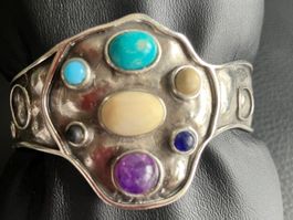 Bracelet Vintage Argent 925 avec Pierres Multiples, 33,87g