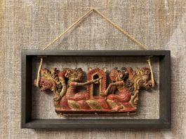 Antike Holzskulptur, Wanddeko Asien, Unikat im Rahmen!