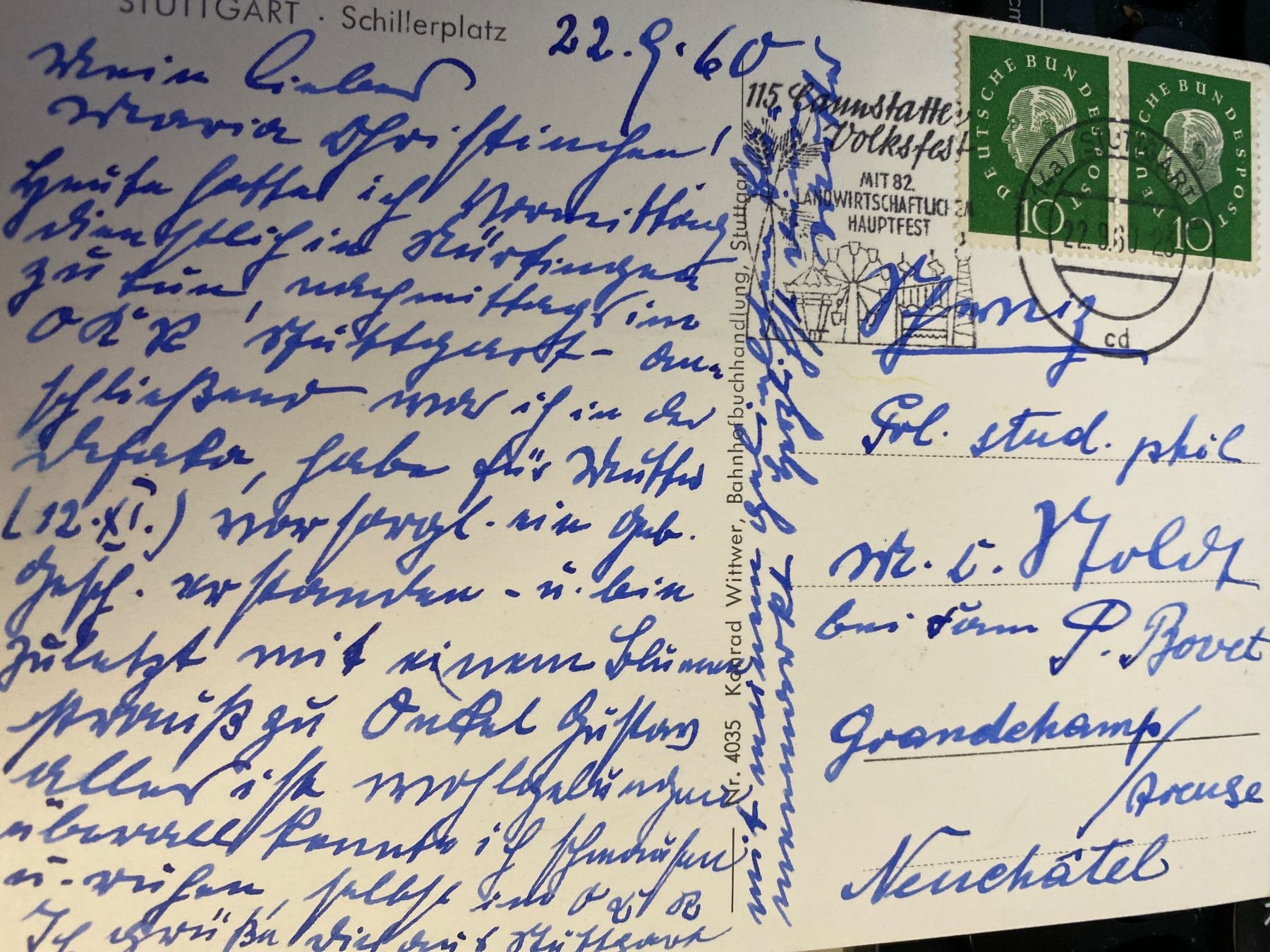 Cartoline postali: CARTE POSTALE 1960 - ALLEMANDE - STUTTGART - TIMBRE - – Usato da Le Brassus venduto da cinema13 1