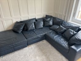 Ecksofa aus Leder, dunkelblau