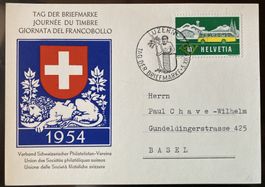Tag der Briefmarke 1954 auf Originalkarte, SBK 18 Fr.