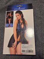 Chilirose Sexy Babydoll & String Set-Schwarz/Blau-Gr. S/M