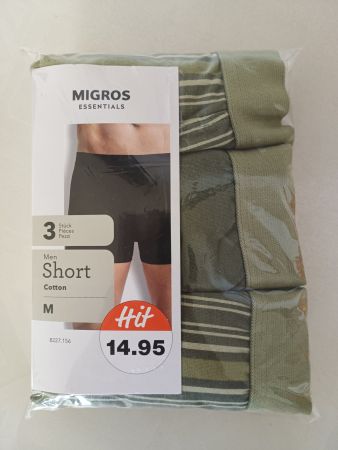 Migros Essentials Short Gr M Herren, 3 Stk Set Grün Neu OVP
