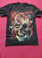 T-Shirt Totenkopf Drachen Motiv Grösse M Schwarz