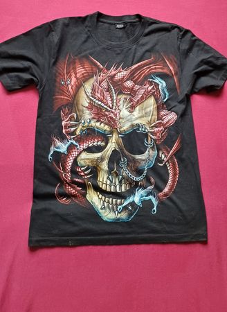 T-Shirt Totenkopf Drachen Motiv Grösse M Schwarz