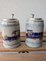 2 Bierkrüge mit Zinndeckel Salzglasur