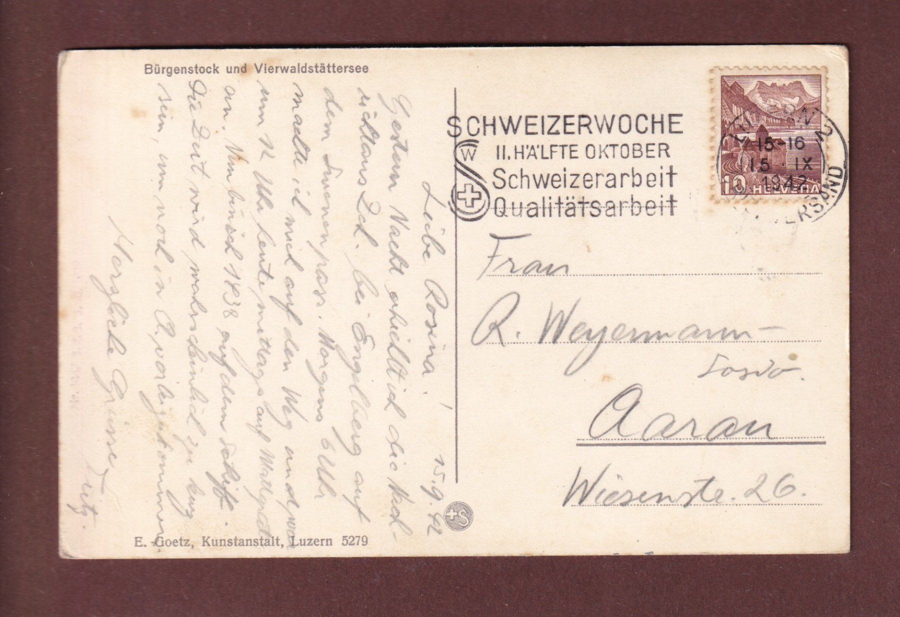 Cartes postales: BÜRGeNSTOCK - 1942 – D'occasion à Pully par nicecards-shop 1