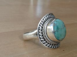 Silberring 925 mit blau grünem Türks