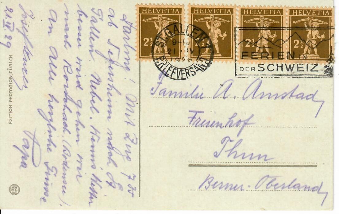 Cartoline postali: St.Gallen 1929  - 4 x Tellknabe – Usato da Hochdorf venduto da Ziegel-16 1