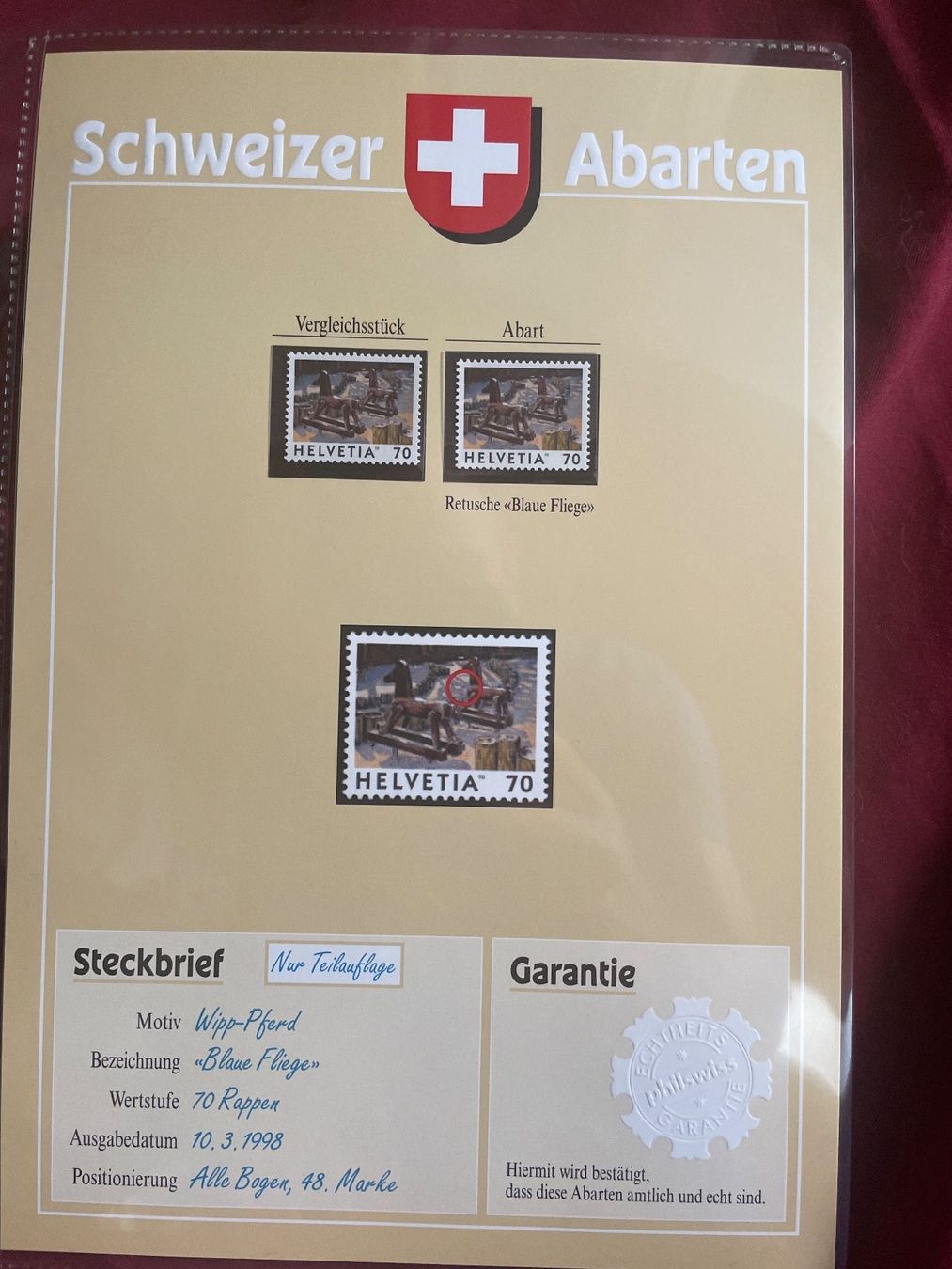 Tutti i francobolli: Schweizer Briefmarken-Abarten "Spinnä uf dem Hammer" Top! – Usato da Schüpfen venduto da Schuepfen45 4