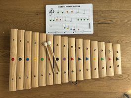 Holz Xylophon mit Spielkarten und Schlägel gebraucht