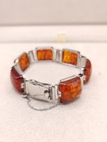 Art Deko 935er Silber Unisex Armband natürliche Bernsteinen