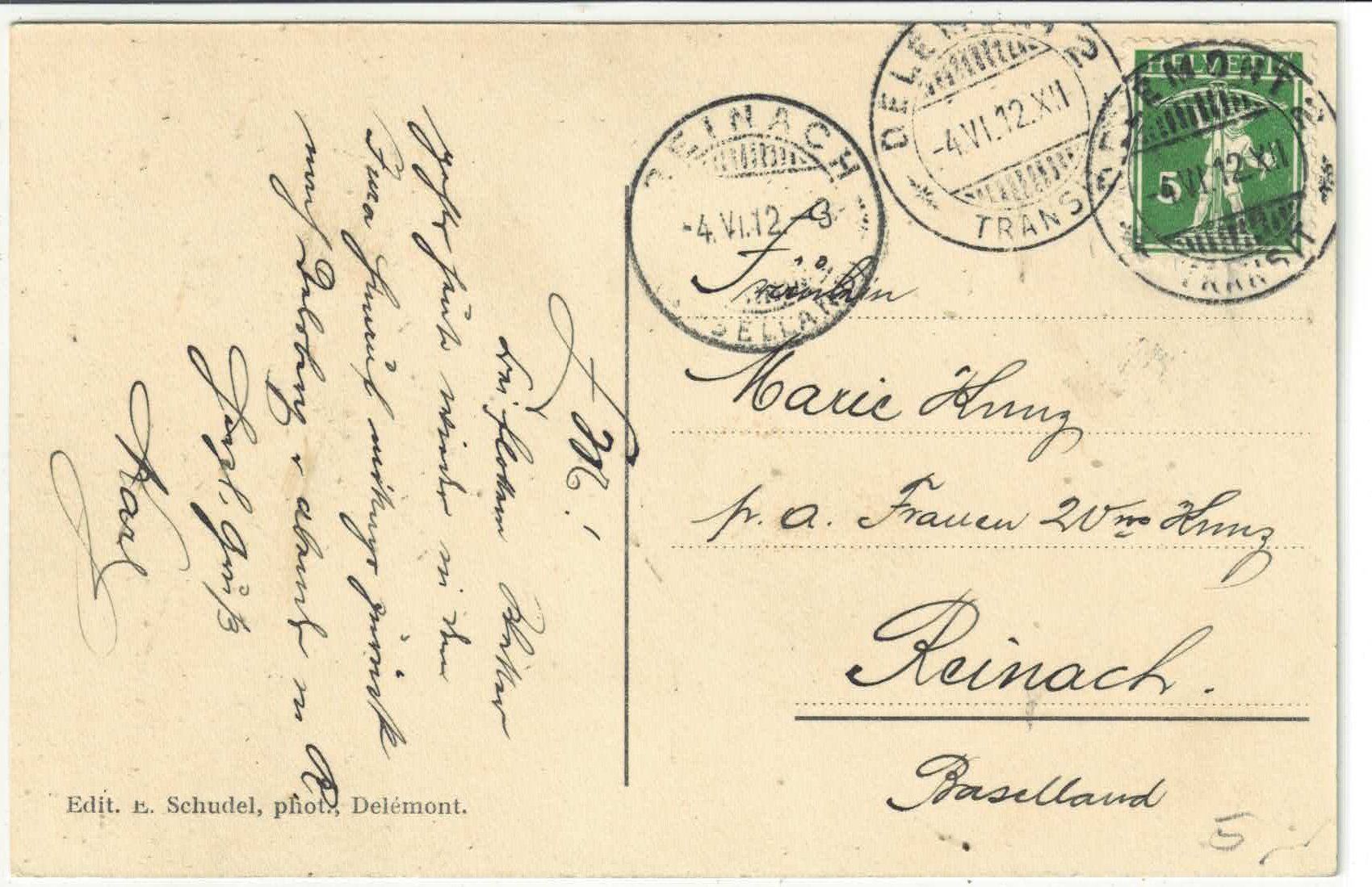 Cartoline postali: Delemont - Vue generale – Usato da Ettingen venduto da Kartenplanet 1