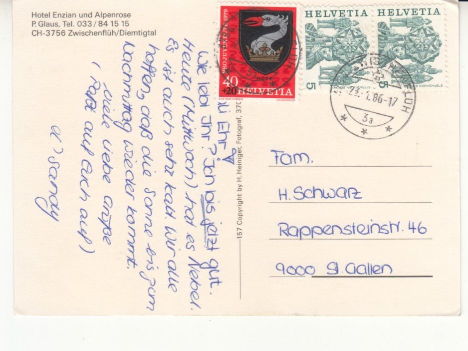 Cartoline postali: Zwischenflüh 1986 – Usato da Bürglen TG venduto da StampGraf 1