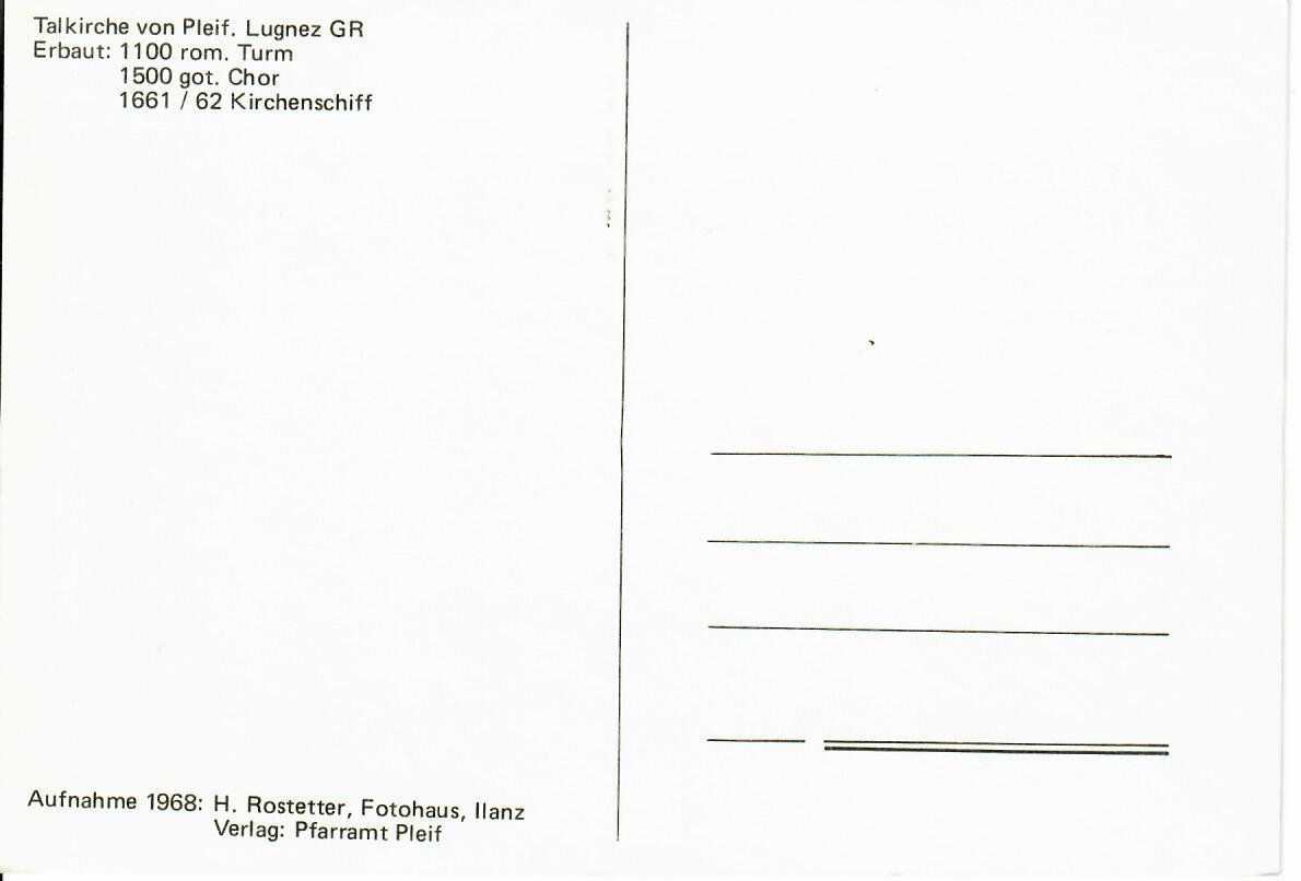 Cartoline postali: Talkirche von Pleif. Lugnez – Usato da Hochdorf venduto da Ziegel-16 1