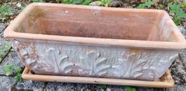 Blumentopf Ton mit Untersetzer floral verziert