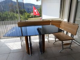 Tisch Stein mit 2 Verbreiterungen aus Holz, hohe Qualität