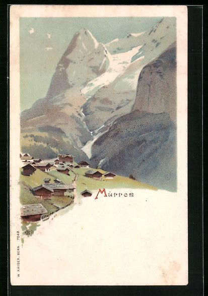 Cartoline postali: Litho Mürren, Ortsansicht mit Bergen – Usato da Berlin venduto da bartko-reher
