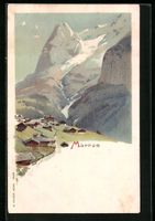 Litho Mürren, Ortsansicht mit Bergen