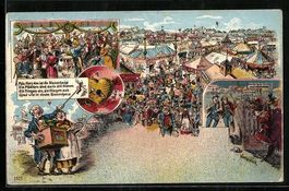 Litho Fröhliche Menschen beim Volksfest