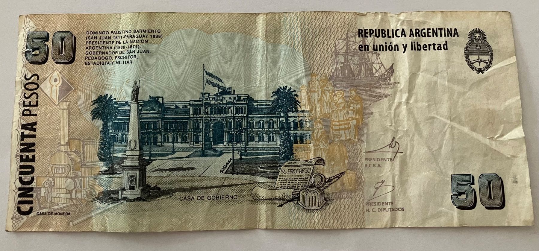 Banknoten: Argentinien 50 Pesos – Gebraucht aus Algetshausen von Carrhard 1