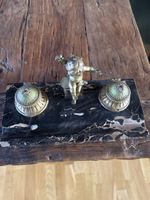 Putto Engel Bronze Messing antik Tintenfass Schreibtischset