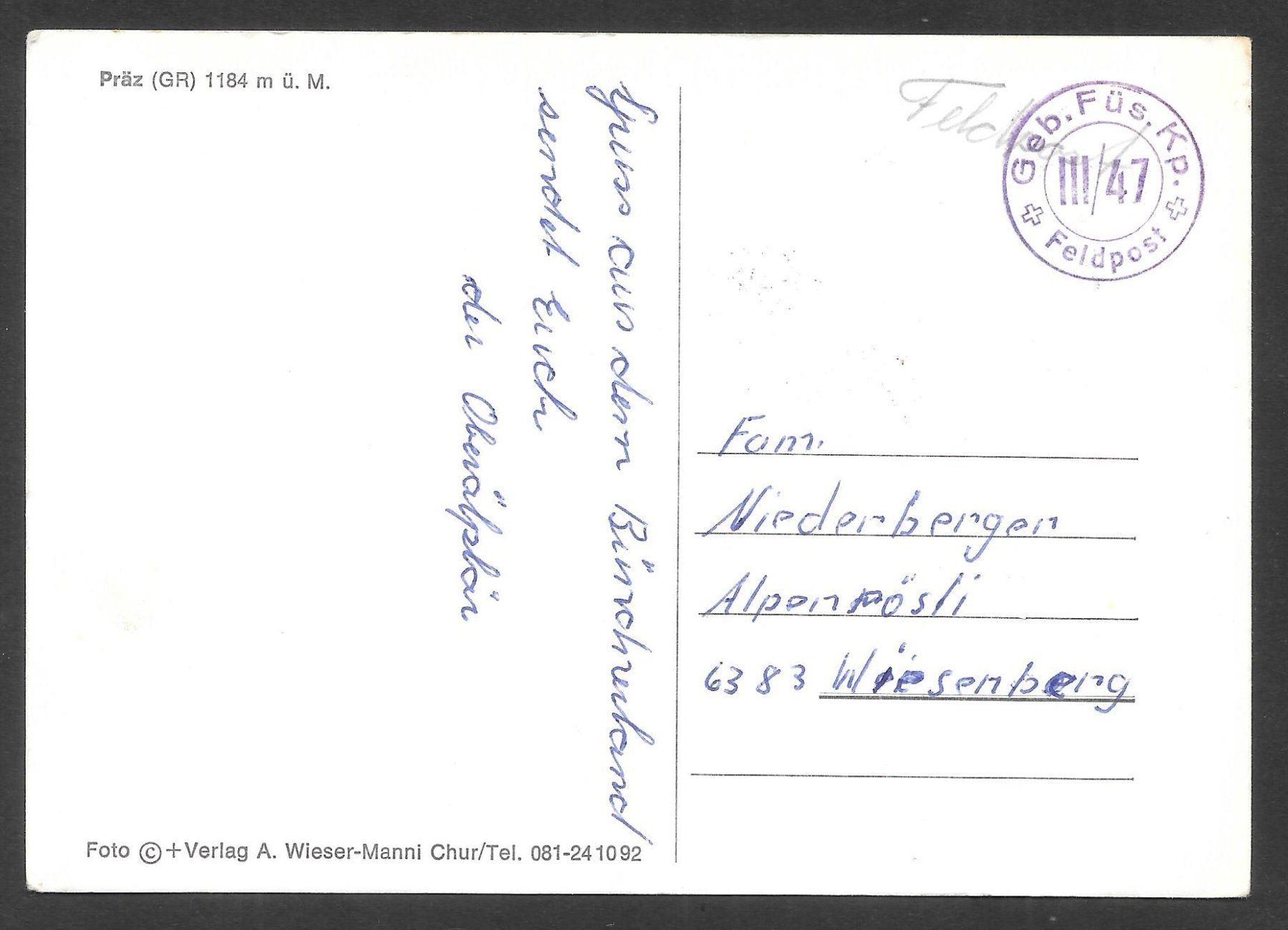 Cartoline postali: Präz Dorfansicht mit Feldpoststempel – Usato da Olten venduto da clotaldi 1