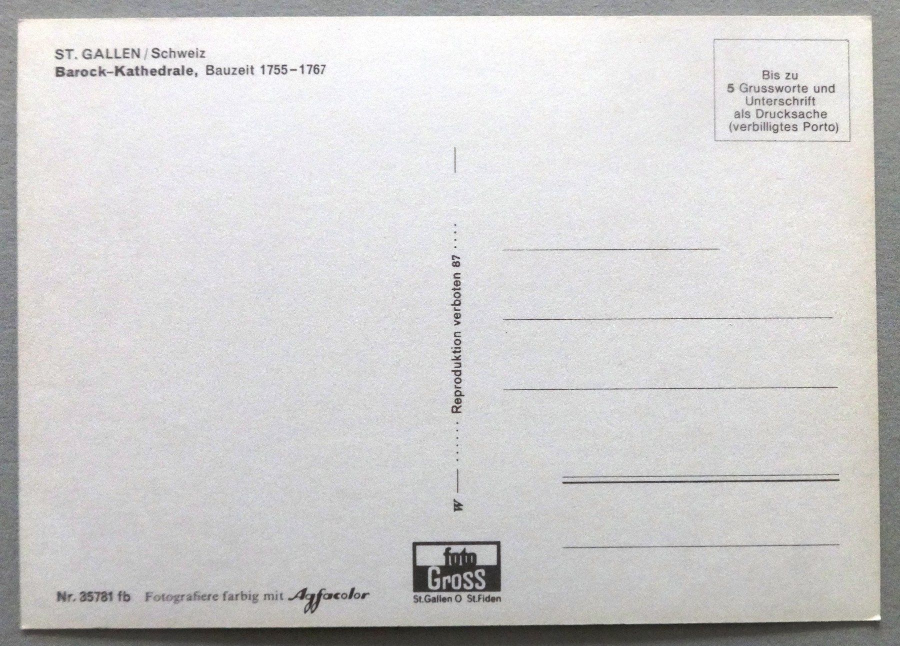 Cartes postales: St. Gallen, Barock-Kathedrale – D'occasion à Fétigny par Billy2miny 1