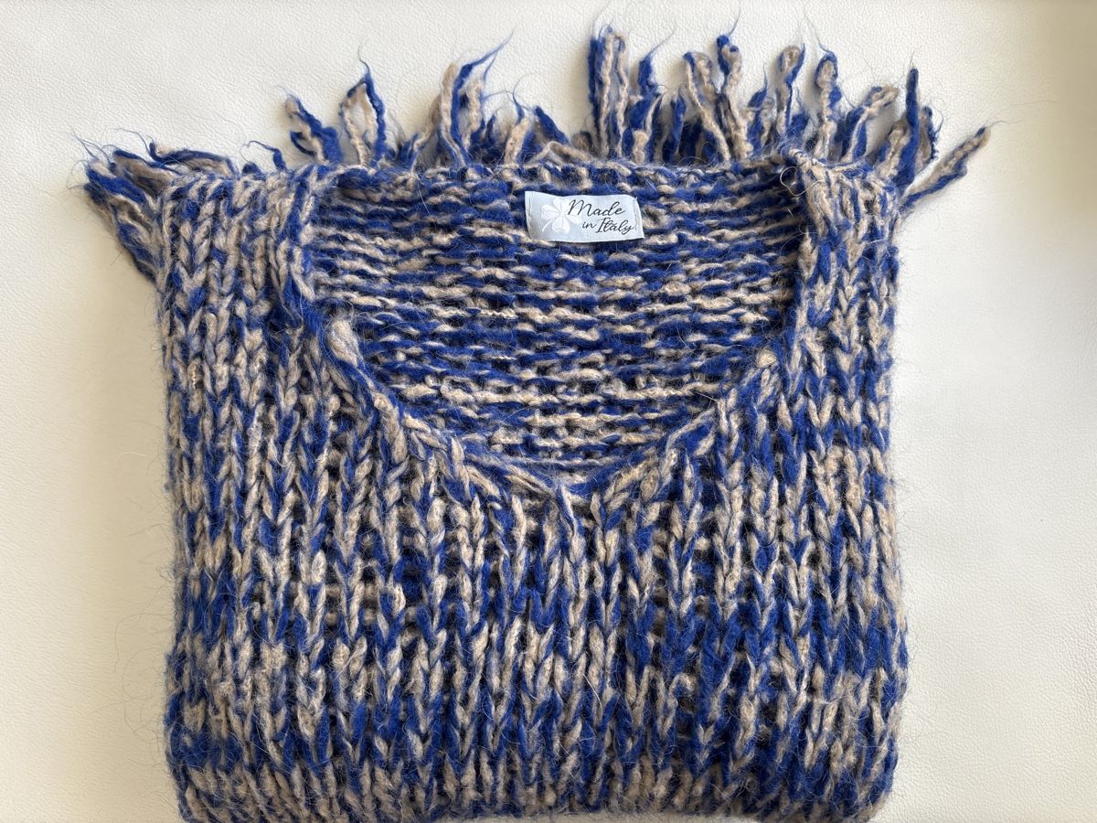Maglioni & Felpe: Made in Italy Strickpullover mit Fransen, Blau/Beige – Usato da langenthal venduto da rundholz7 8