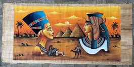 Ägyptischer Dunkel Papyrus Hand gemalt Nofretet 195cmx90cm