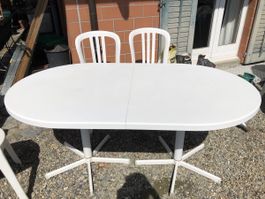 Schaffner Tisch, Metall-Polyester & 8 Stühle ohne Armlehnen