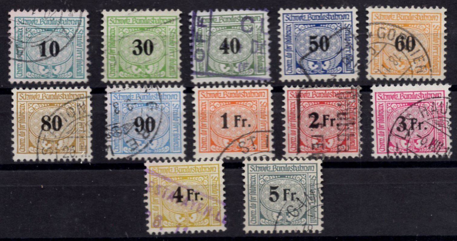 Alle Briefmarken: Lot Eisenbahnmarken  0.10Rp.  -  5.Fr. – Gebraucht aus Aarau von kufi44