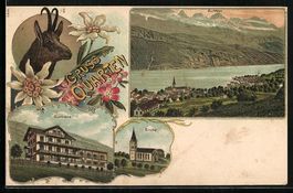 Litho Quarten, Kurhaus, Kirche und Ortsa