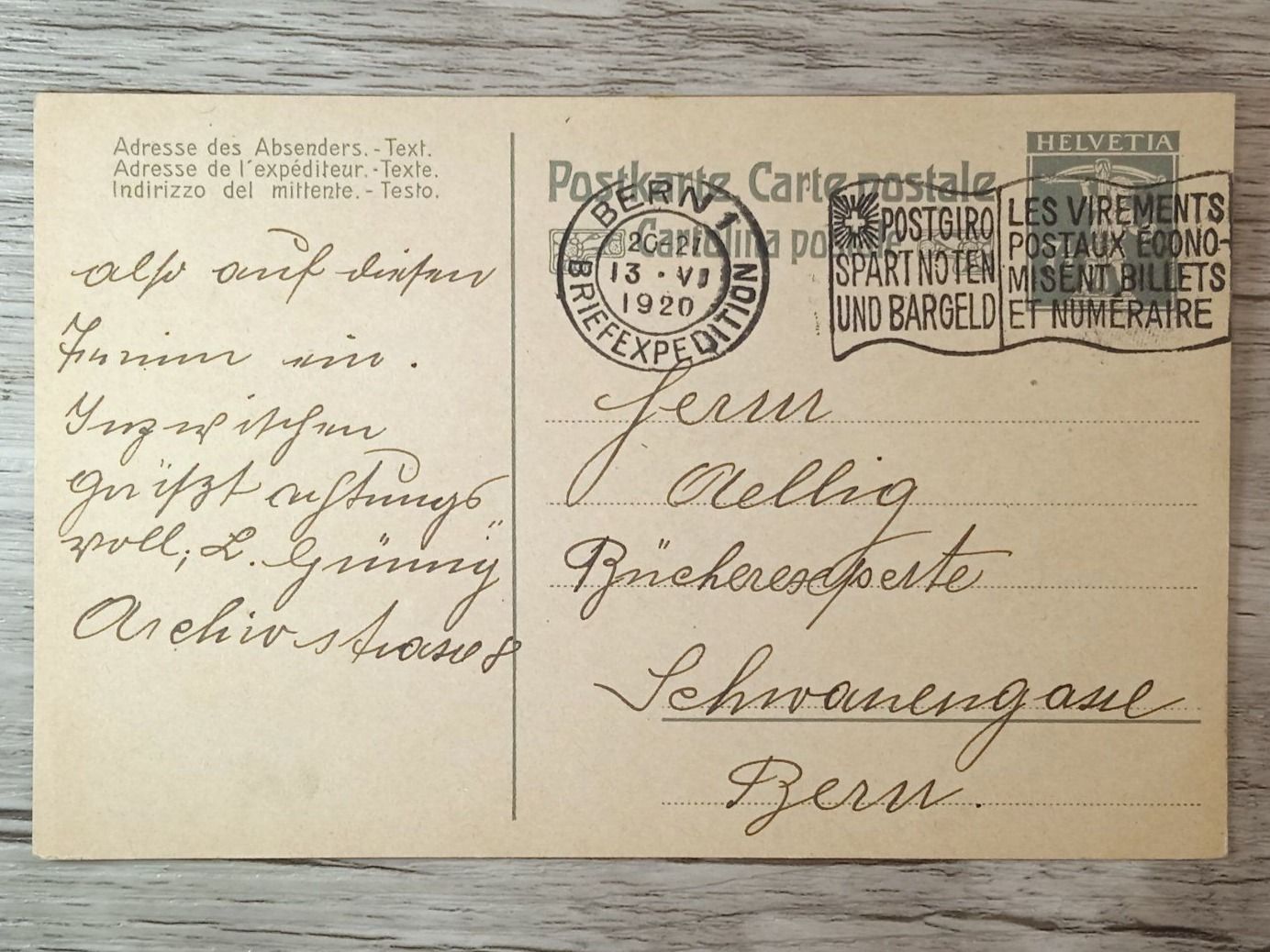 Tutti i francobolli: TR48 Carte Postale + Timbre Suisse 1920 – Usato da Cousset venduto da Patrick_Collections
