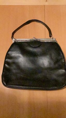 50ies/60ies Vintage Damen Handtasche schwarz Leder gebraucht