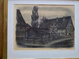 Litho Untervogtshaus mit Schaubhaus Goldrahmen