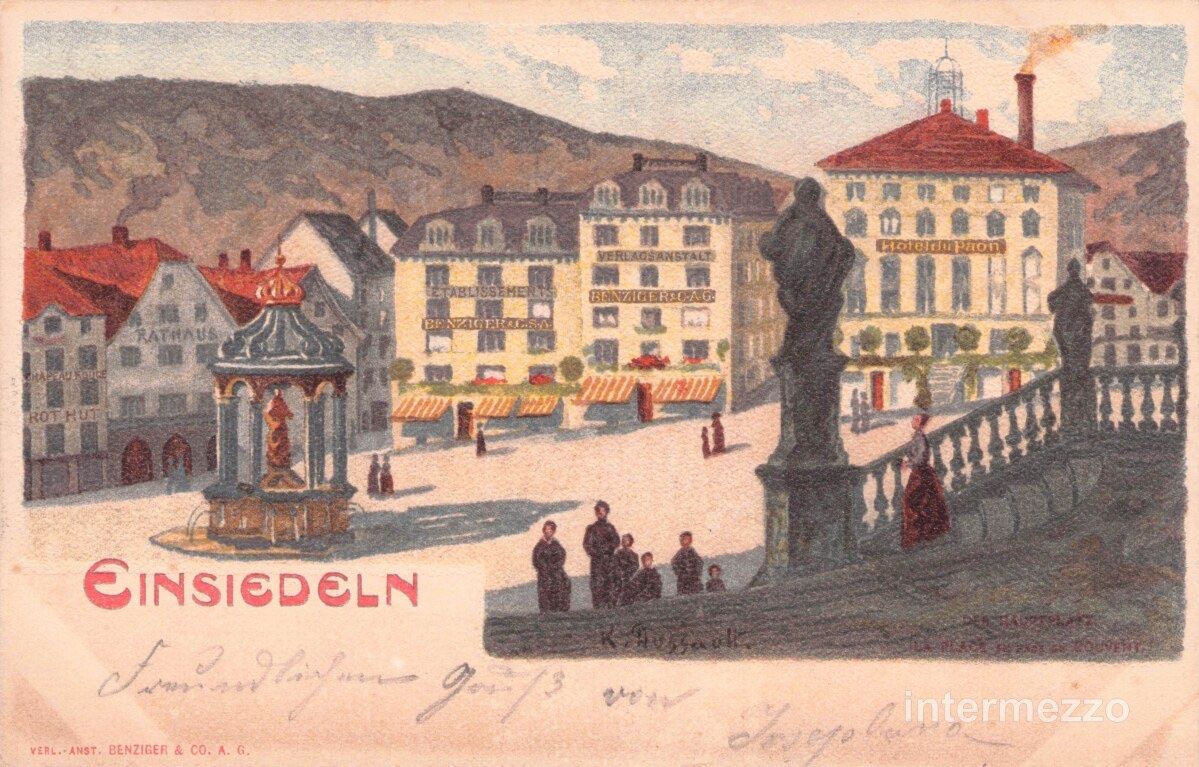 Cartoline postali: Einsiedeln SZ // 1902 Generalansicht – Usato da Basel venduto da intermezzo12