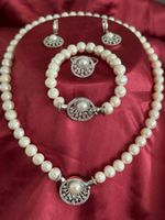 Echte Perlen Seltenes Set mit Sterling Silber und Steine