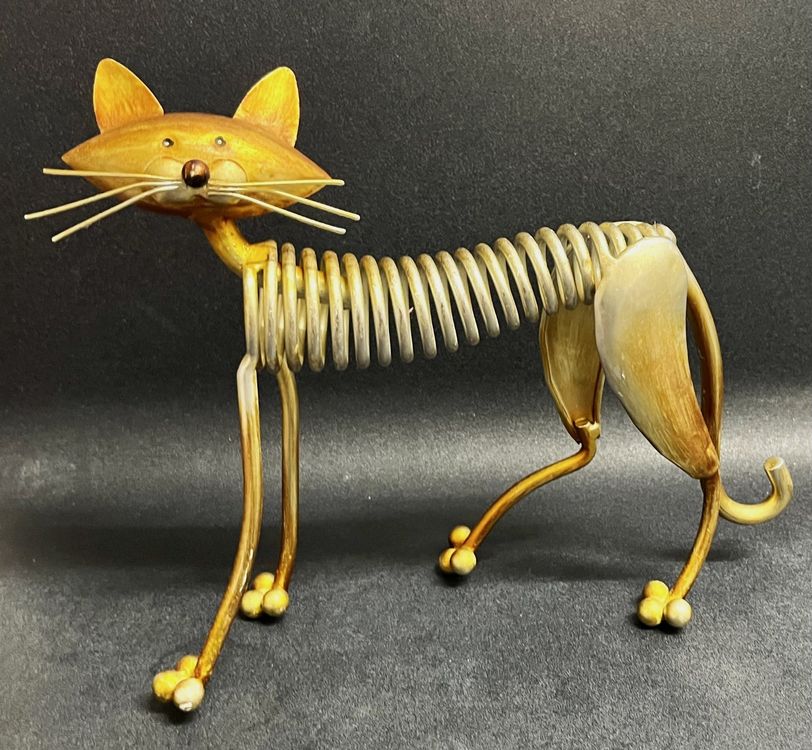 AB Tools Tilly Die Getigerte Katze – Metallskulptur Mit Wackelkopf, Für Garten & Wohnung, 25x15x27 Cm