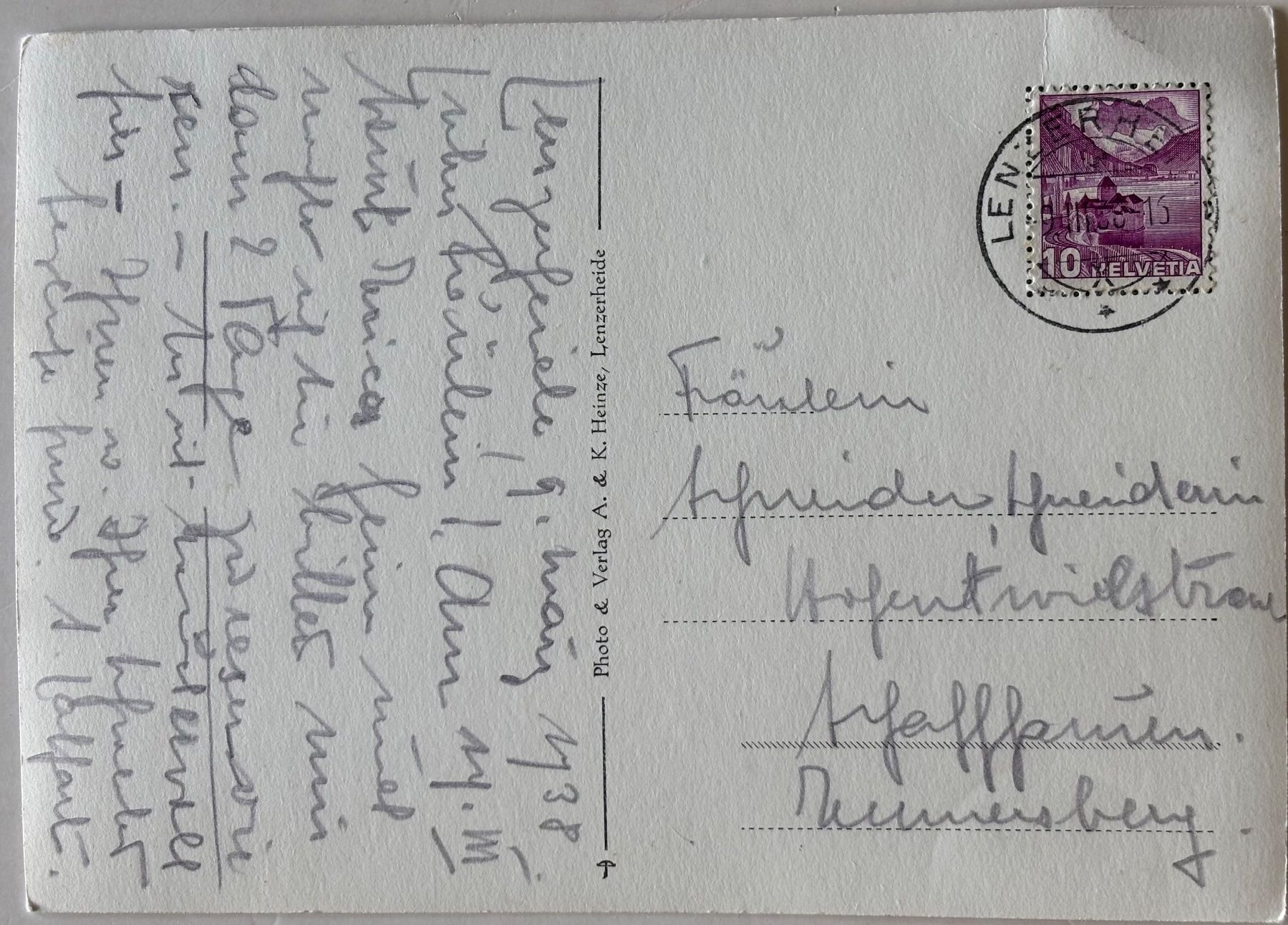 Cartoline postali: Lenzerheide, Photo Heinze, 1938 – Usato da Frauenfeld venduto da Merk52 1