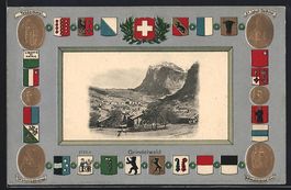 Präge-AK Grindelwald, Ortsansicht aus d