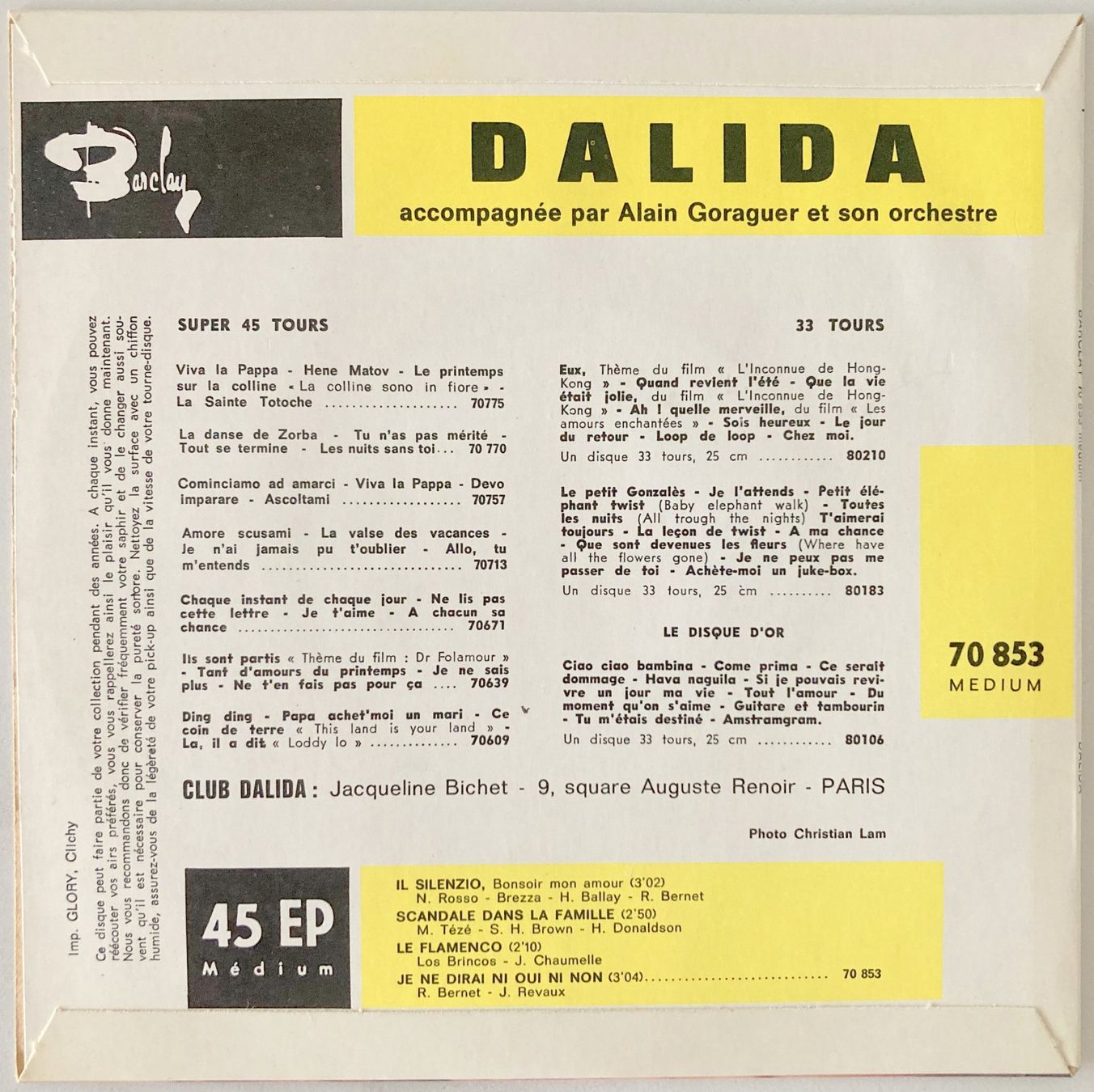 Dischi in vinile: DALIDA - IL SILENZIO – Usato da Bottens venduto da hotter-than-hell 1
