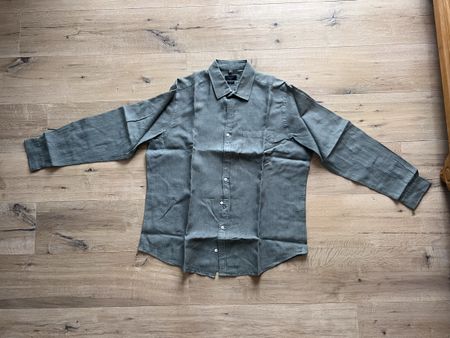 Manor Herren Leinenhemd XL Classic Fit Grün/Oliv – 100 % Lei